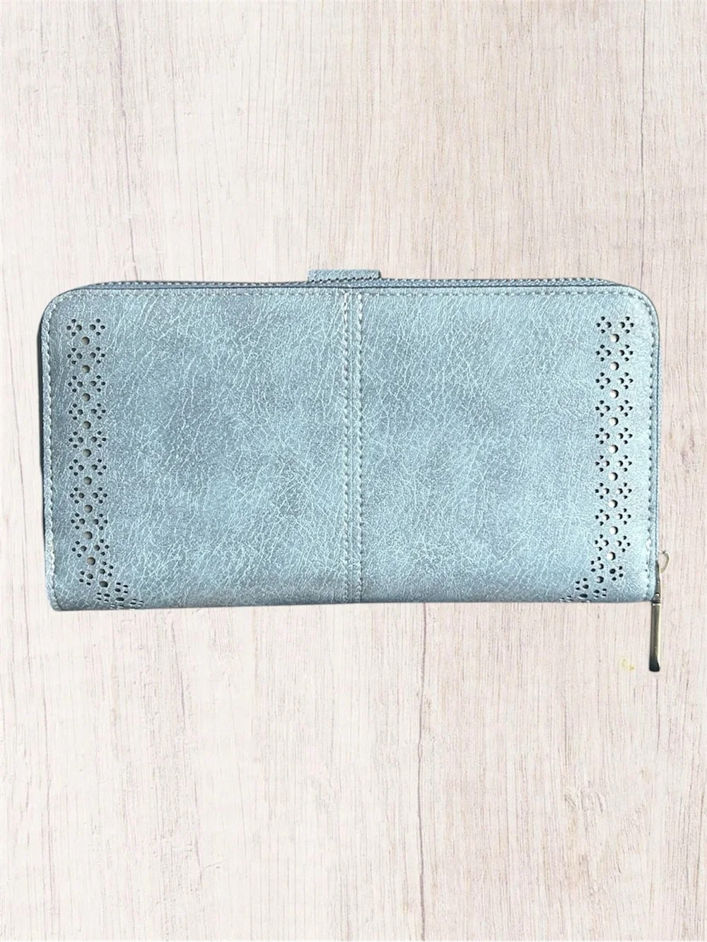 Handcrafted light blue & tan crochet bag and a coordinating light blue wallet